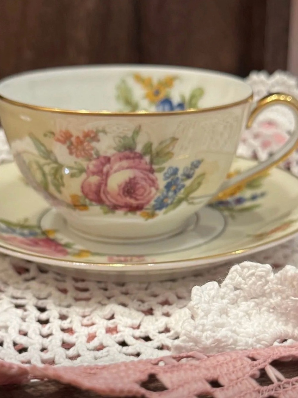 Vintage Theodore Haviland Limoges France "Nosegay” Tea Cup and Saucer 1